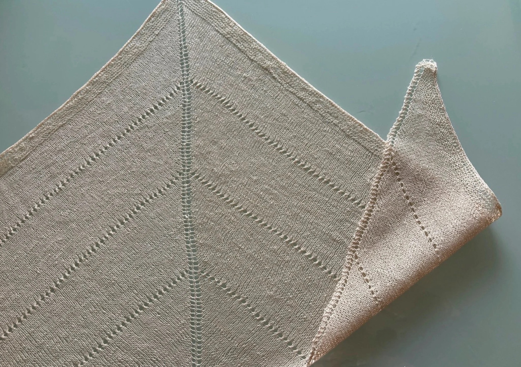 Knitted linen rebozo — full spread