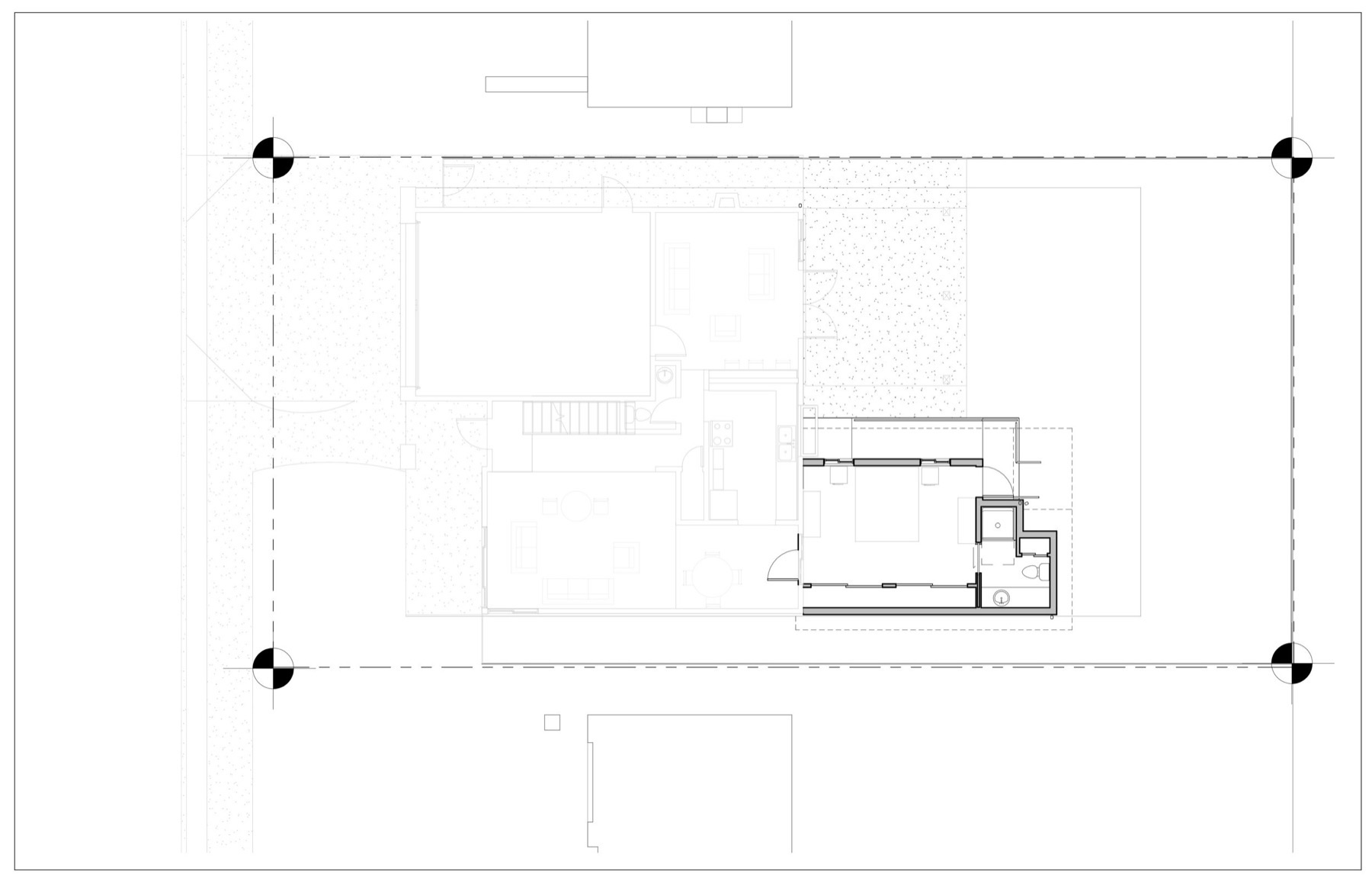 Existing first floor plan with the proposed addition outlined