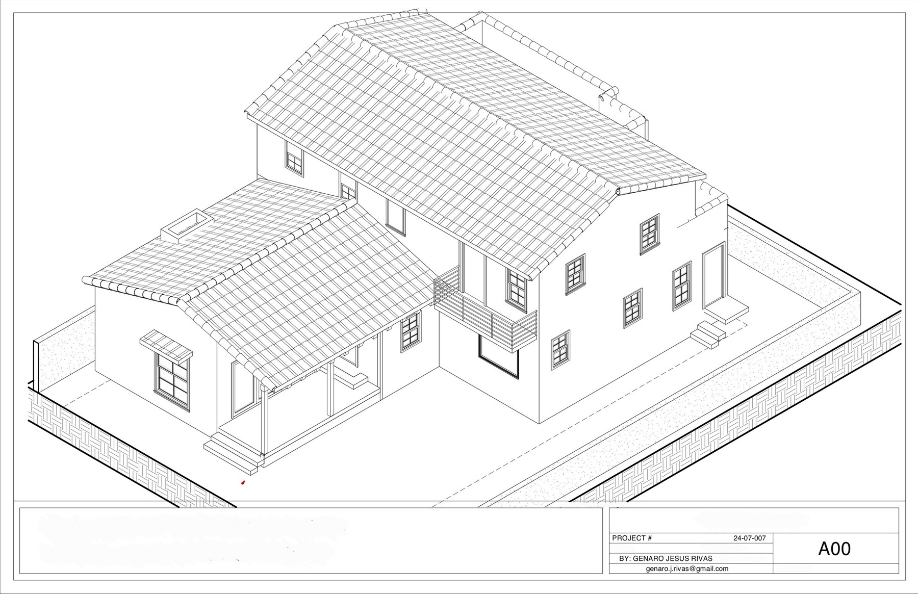3D digital model of the 2,000 SF residence on an as-built record sheet