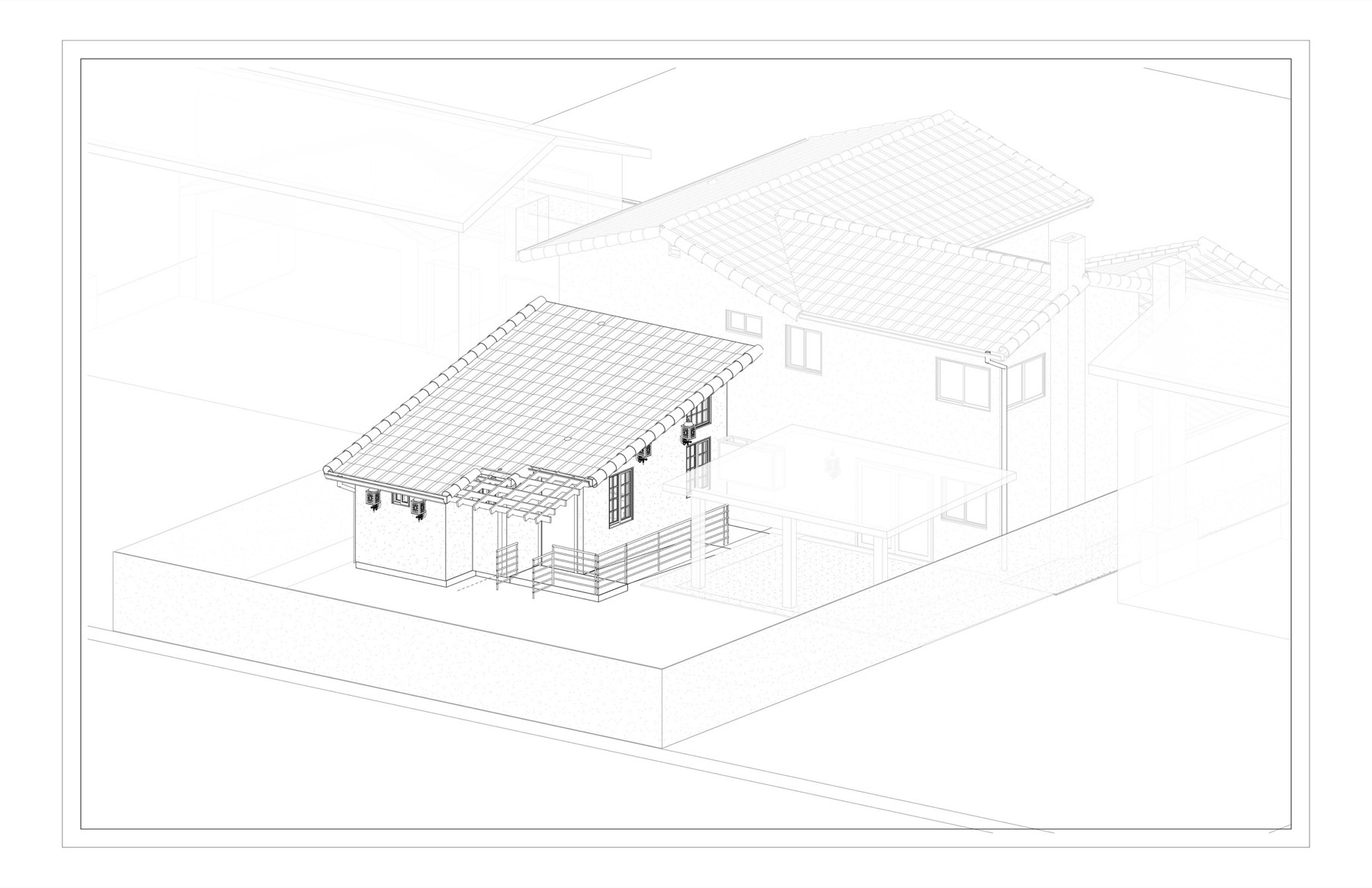 Rendered axonometric view of the proposed room addition