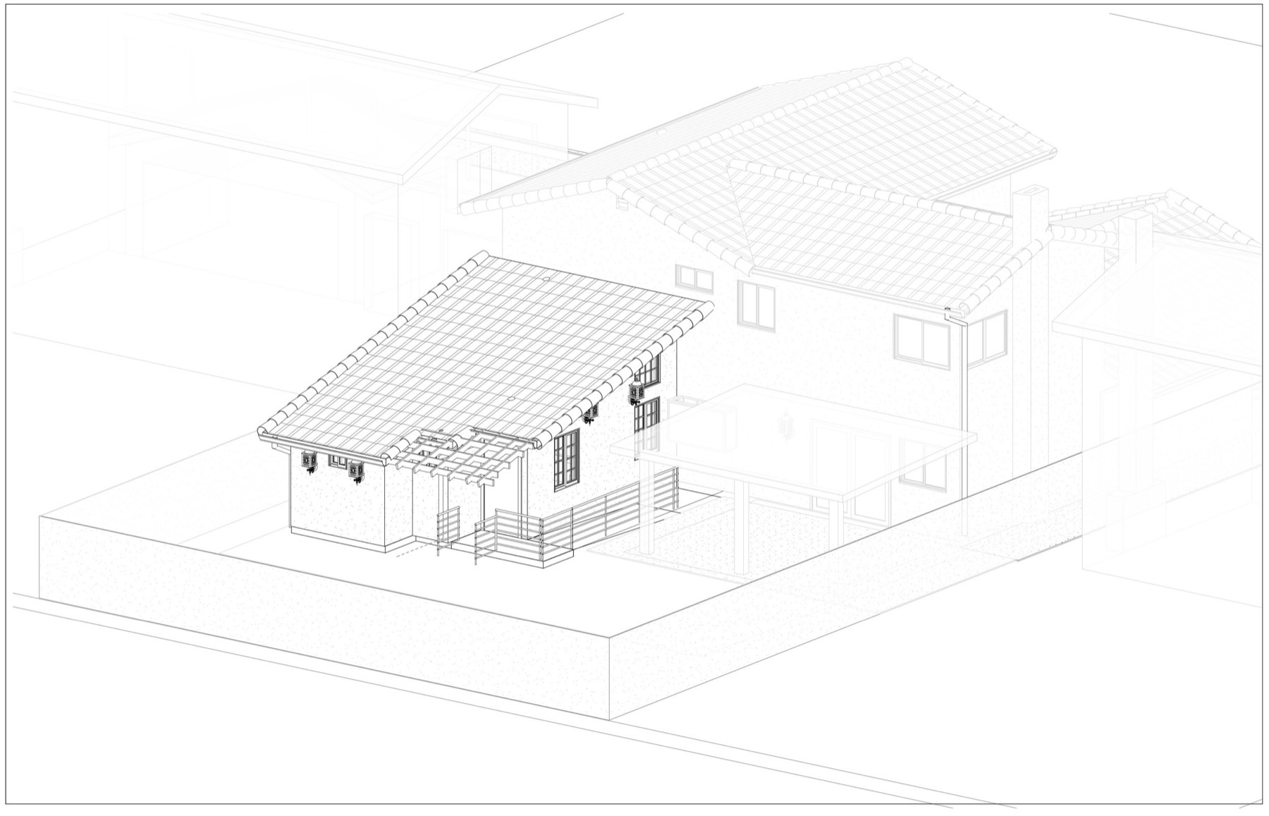 Bird's-eye line render of the proposed addition